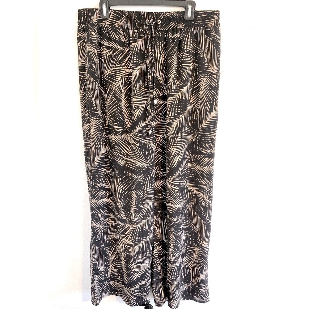 Michael Kors Palm Leaf Elastic Waist Wide Leg Pants